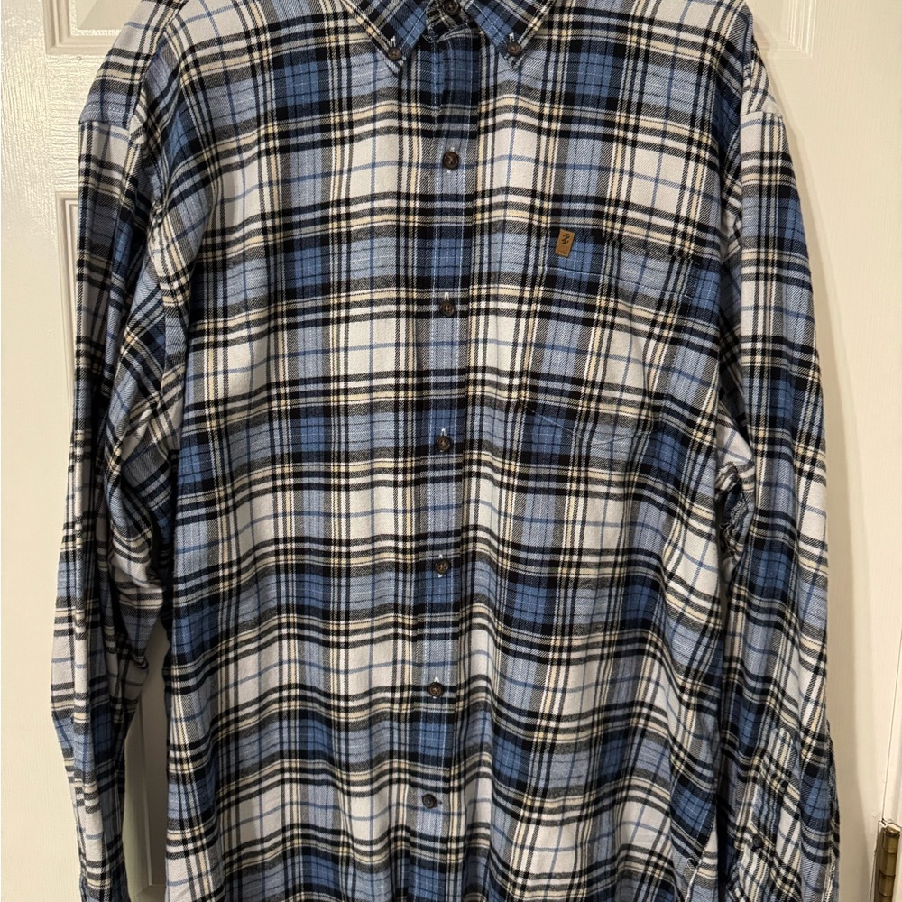 Izod Blue and White Plaid Casual Button Down Flannel